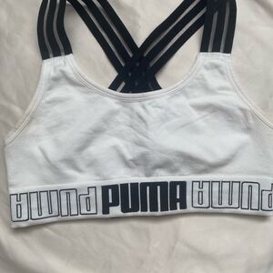 PUMA White and Black Crisscross Sports Bra
